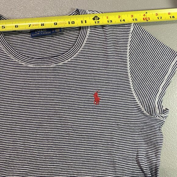 POLO RALPH LAUREN Blouse Red Pony Stripe Cap Sleeve Pullover Womens L Black - Picture 6 of 10